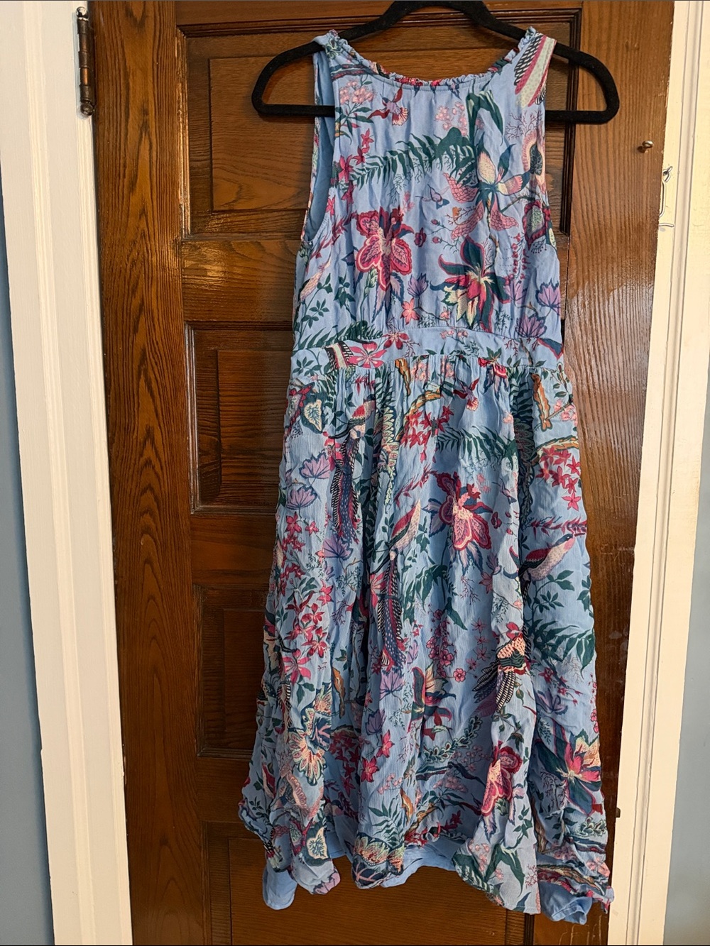 Anthropologie Light Blue Floral Tiered Maxi Dress